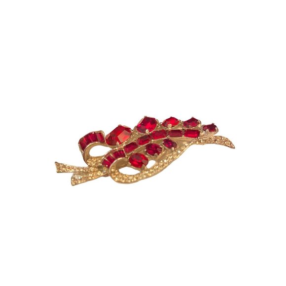 Vintage Joseph Weisner NY Ruby Red Rhinestone Silver Toned Brooch - Picture 3 of 5